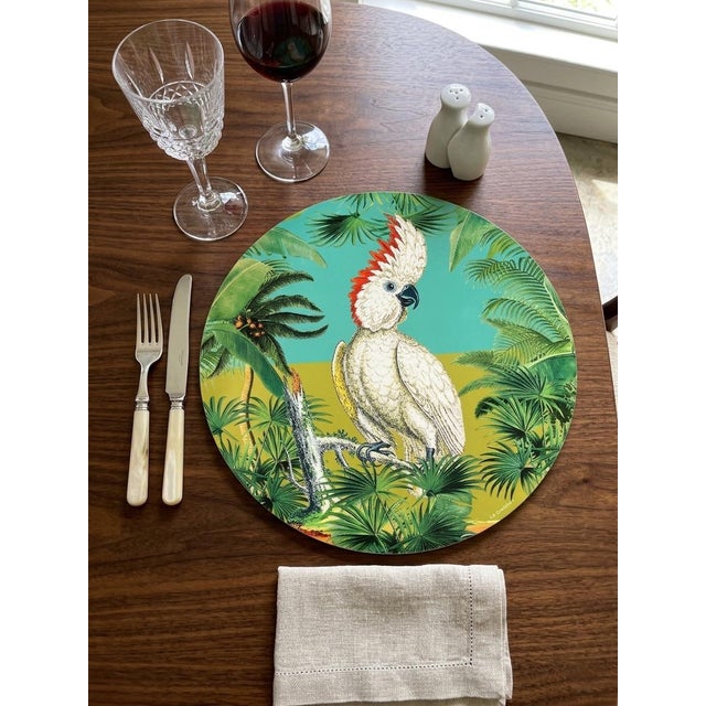2000 - 2009 Italian Handmade Firenze Cockatoo & Tropical Palm Lacquered Placemat For Sale - Image 5 of 8