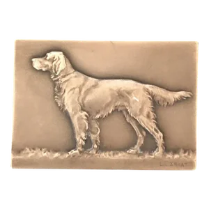1930s Signed French Dog Medal: Bronze Showing a Setter/Retreiver