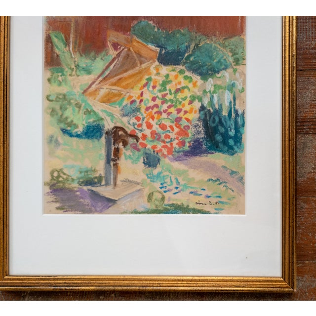 1950s Mid-Century Modern Colorful New England Garden Abstract Oil Pastel, Signed For Sale - Image 5 of 10