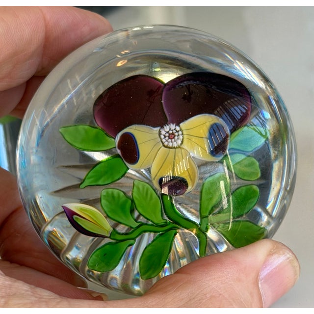Baccarat Rare Antique Purple Pansy Lampwork Paperweight For Sale - Image 4 of 7