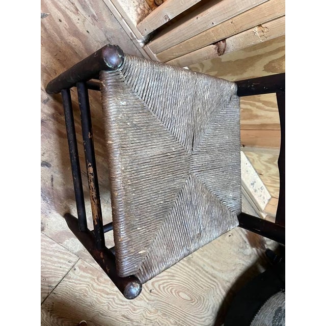 19th Century Antique Rush Seat Ladder Back Side Chair For Sale - Image 4 of 8