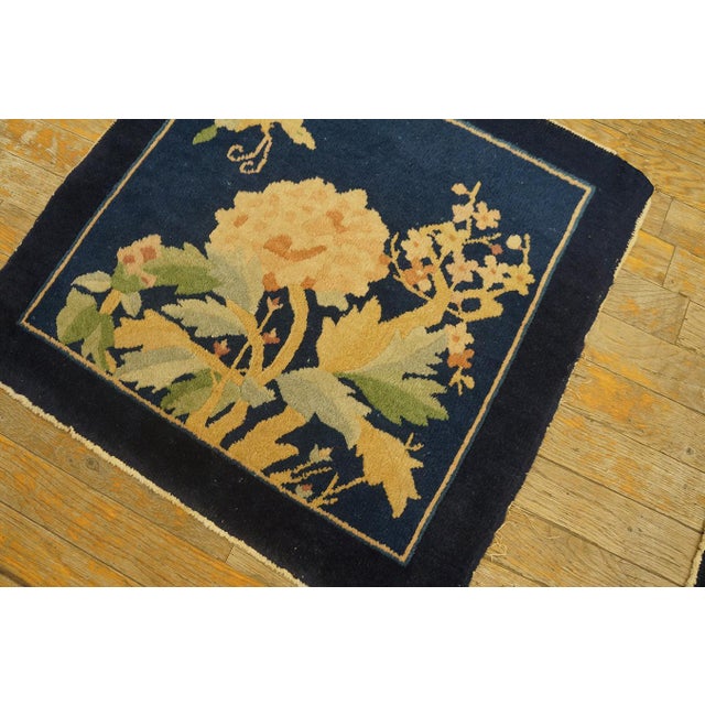 1920s Black Floral Modern Antique Chinese Peking Rug 2' 0'' X2' 0'' Hand Knotted Wool Carpet For Sale - Image 11 of 11