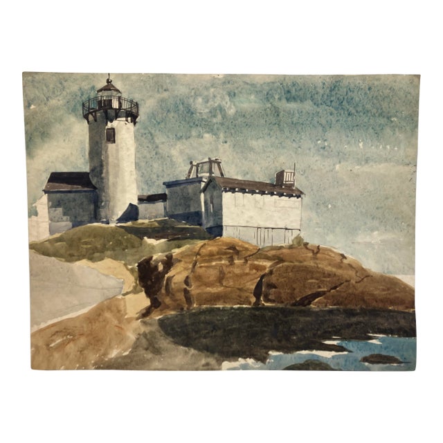 1960s “Light House” Watercolor Signed Carl Gustafson For Sale
