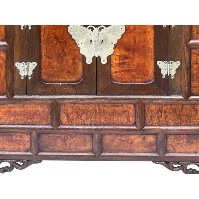 Oriental Two Brown Tone Butterflies Hardware End Table Nightstand For Sale - Image 11 of 12