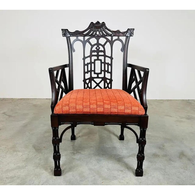 Chinese George III Mahogany 'Chinese' Open Armchairs After Thomas Chippendale Circa 1960 For Sale - Image 3 of 10