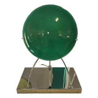 Italian Green Blown Glass Disk and Chrome Lamp For Sale