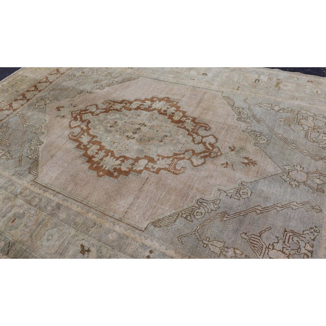 Turkish Oushak Rug With Muted Colors in Taupe, Gray, Ice Blue and L.Green For Sale - Image 10 of 15