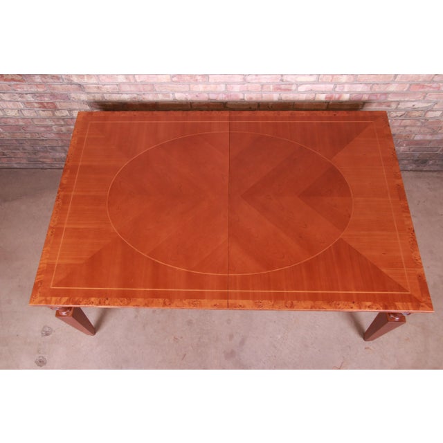 Late 20th Century Baker Furniture Neoclassical Inlaid Cherry and Burl Wood Extension Dining Table For Sale - Image 5 of 13