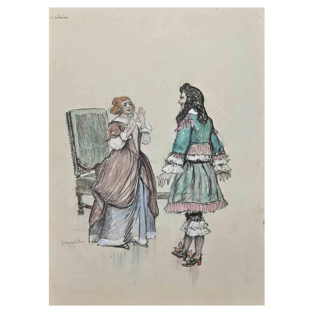 Pierre Georges Jeanniot, Woman and Man, Drawing, Late 19th-Century For Sale
