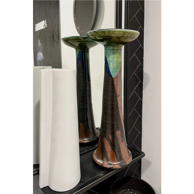 1950s Circa 1955 Liisa Hallamaa Mid-Century Modern Abstract Polychrome Glazed Stoneware Vase or Candle Holder For Sale - Image 5 of 9