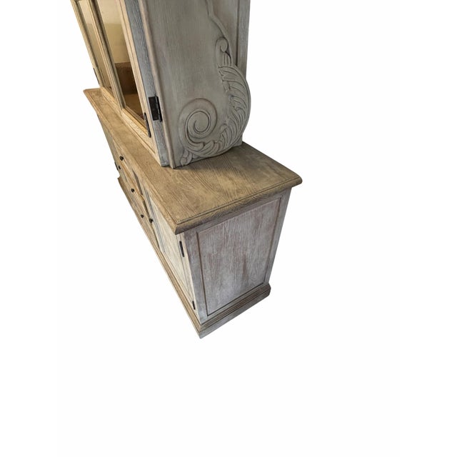 Oyster Gray Sarreid Ltd. Vissy Cabinet & Bookshelf – Distressed Oak Designer Display Hutch For Sale - Image 8 of 12