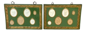 Pair of Italian Grand Tour–Style Green & Gilt Jasperware Intaglio Wall Plaques