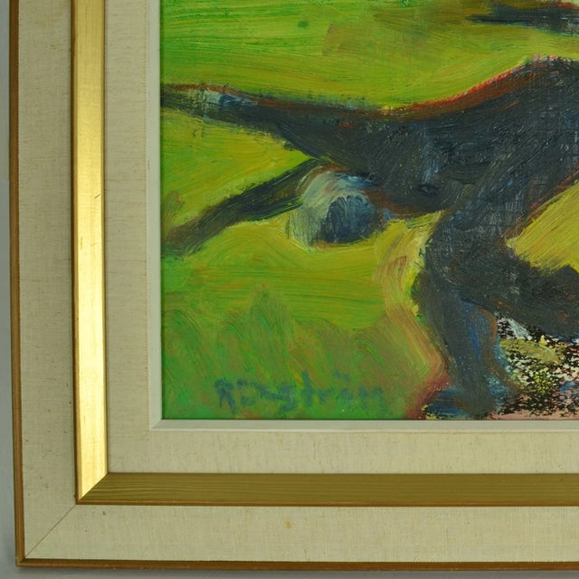 Textile R. Dagstrom, Swedish Painting of Dancing Women in Green Field, Oil on Canvas, Framed For Sale - Image 7 of 18