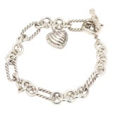 David Yurman Diamond Classic Cable Heart Charm Bracelet, Sterling Silver For Sale