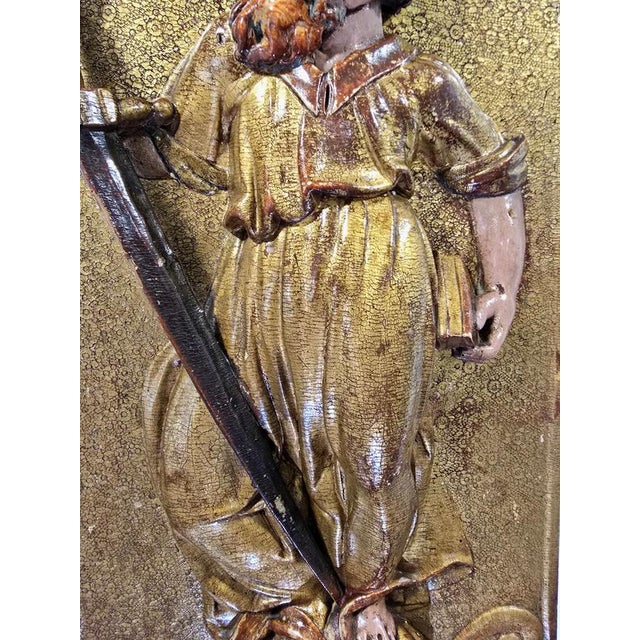Spanish Artist, Polychrome Carved Reliefs of Saints, 1550, Wood, Set of 2 For Sale - Image 11 of 17