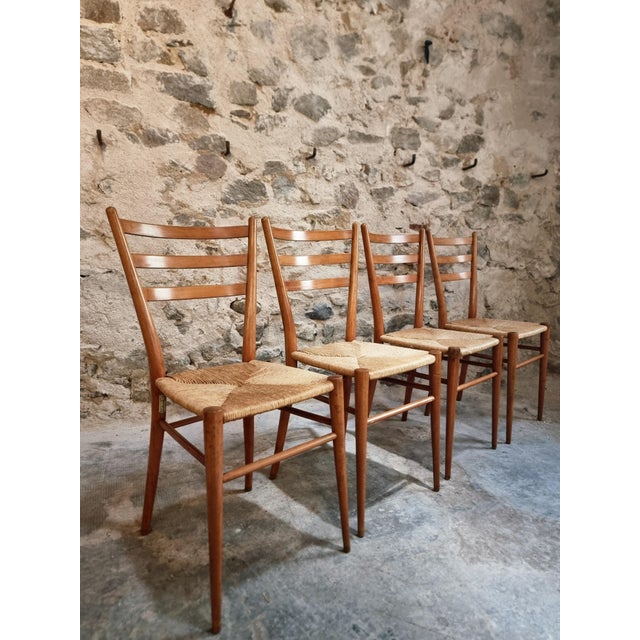 1960s Mid-Century Italian Dining Chairs with Woven Natural Fibre Seats, Italy, 1960s, Set of 4 For Sale - Image 5 of 18