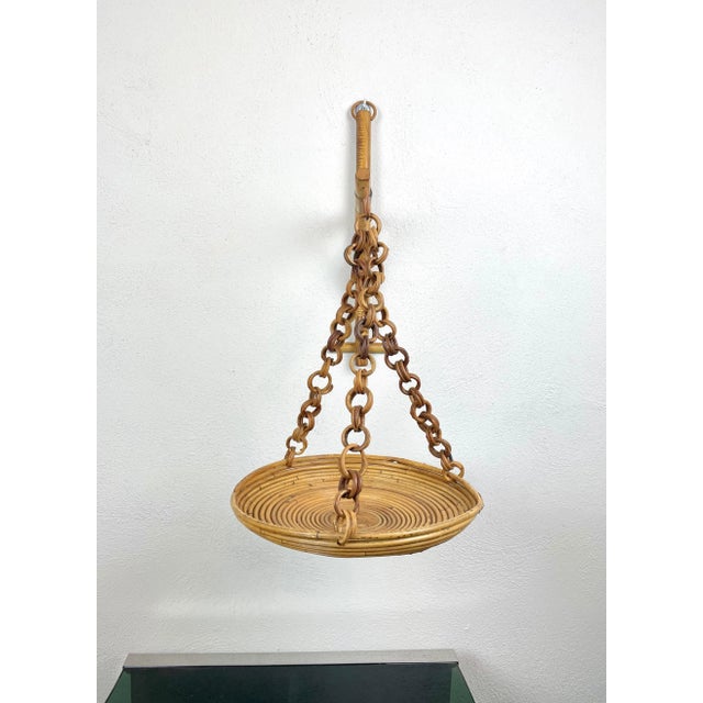 Wood Rattan & Bamboo Wall Stand Flower Plant Holder, Italy, 1960s For Sale - Image 7 of 15
