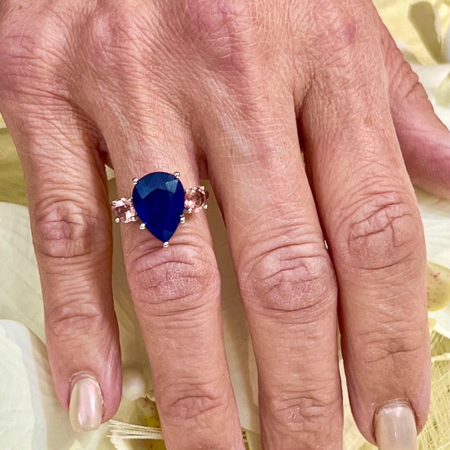 Natural Sapphire Diamond Ring 7 14k W Gold 6.16 TCW Certified For Sale - Image 9 of 12