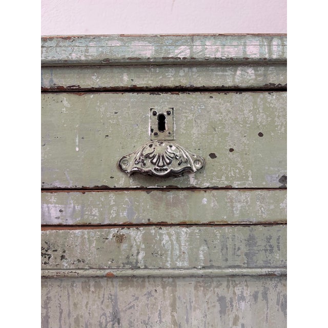 French Antique French Painted Pine Buffet, Sage Green Patina, Two-Door Sideboard, 50.5"w For Sale - Image 3 of 9