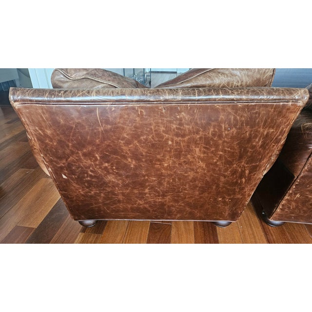 Animal Skin Restoration Hardware Lancaster Brown Leather Luxe Depth Club Chairs For Sale - Image 7 of 15