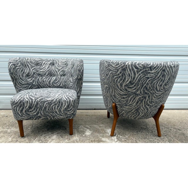 Wood Mid-Century Modern Newly Upholstered Club Chairs After Geo Ponti For Sale - Image 7 of 12