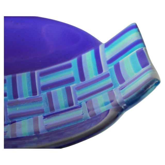 Glass Vintage Postmodern Blue Fused Art Glass Sculptural Bowl, circa 1980 For Sale - Image 7 of 17