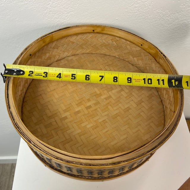 Vintage Double Happiness 3 Tier Woven Wedding Tiffin Basket For Sale - Image 10 of 12