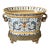 Vintage Porcelain Crackle Glaze Floral Jardinière Brass Ormolu-Style Footed Cachepot Planter Vase For Sale