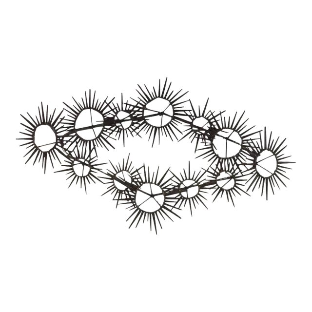 Mid-Century Modern Brutalist Sunburst Starburst Metal Nail Wall Art For Sale