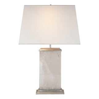 Michael S Smith by Visual Comfort Signature Crescent Table Lamp in Quartz and Antique Silver Leaf with Linen Shade For Sale