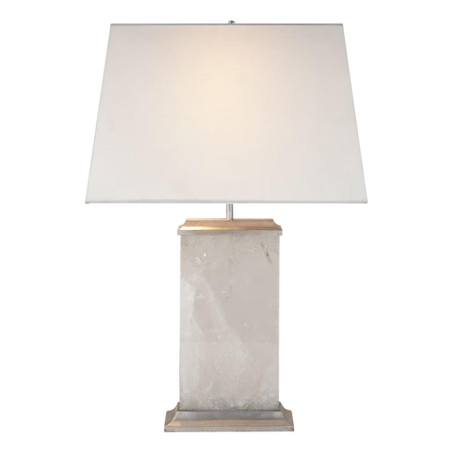 Michael S Smith by Visual Comfort Signature Crescent Table Lamp in Quartz and Antique Silver Leaf with Linen Shade For Sale