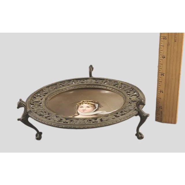 We are pleased to be offering this magnificent antique trinket card holder, in open work ornate bronze, figural feet...