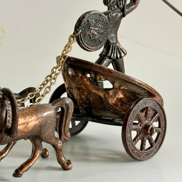 1960s Vintage Bronze Roman Warrior in Chariot Pulled by Two Horses Sculpture For Sale - Image 5 of 11