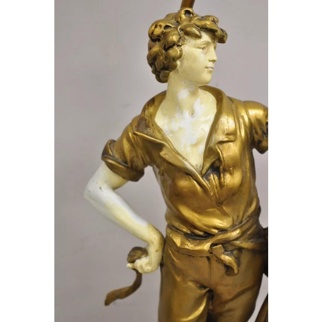 Early 20th Century Antique French Renaissance Moreau Figural Metal Table Lamp, Wife & Farmer For Sale - Image 5 of 12