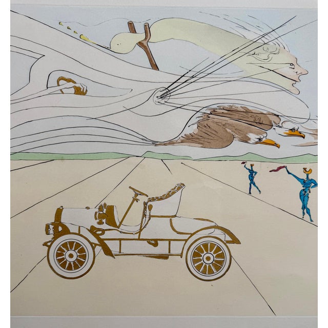 Salvador Dalí, Surrealist Etching Engraving Pochoir l'Automobile Da Vinci Hommage For Sale In Miami - Image 6 of 14