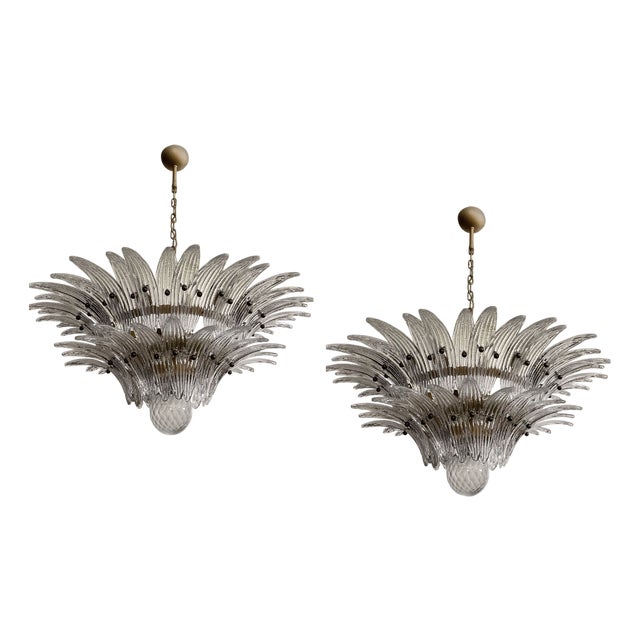 Murano Chandeliers with Feather Prisms, 2010, Set of 2 For Sale