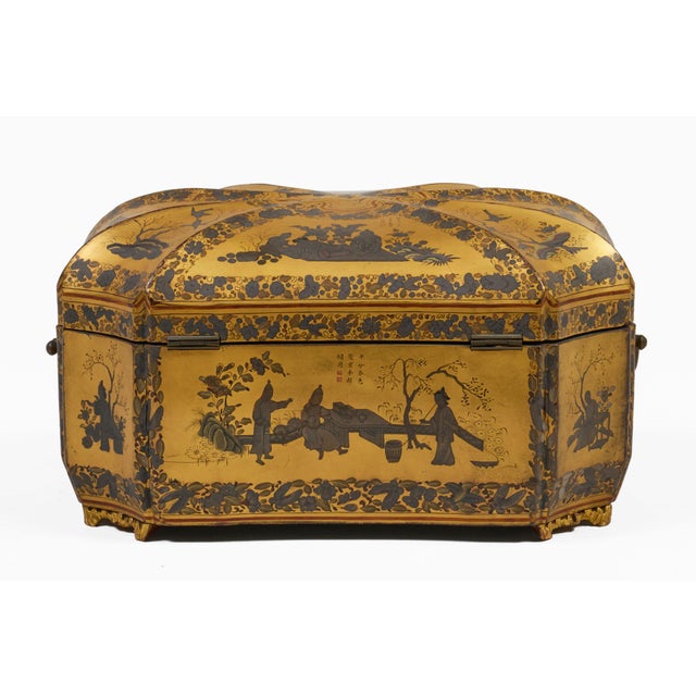 Antique 19th Century Chinese Export Black Lacquer Tea Caddy For Sale - Image 11 of 13