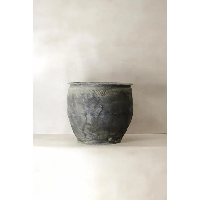 Rustic Big Grey Textured Asian Pot For Sale - Image 3 of 6