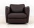 Roche Bobois Brown Leather Swivel Club Chair, on circular base with "Roche Bobois" label. 26" H x 30" W x 34" D; seat: 20"...
