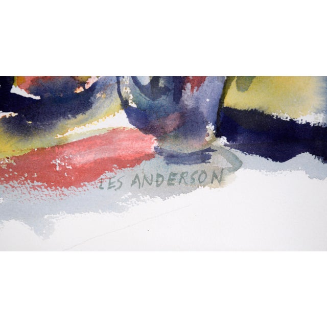 Abstract Still Life With Bouquet and Teapot in Watercolor on Paper by Les Anderson For Sale In Monterey, CA - Image 6 of 6