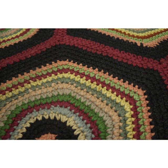 Oval Shape Hexagonal Geometric Modernist Design Antique American Folk Art Braided Rug For Sale - Image 13 of 18