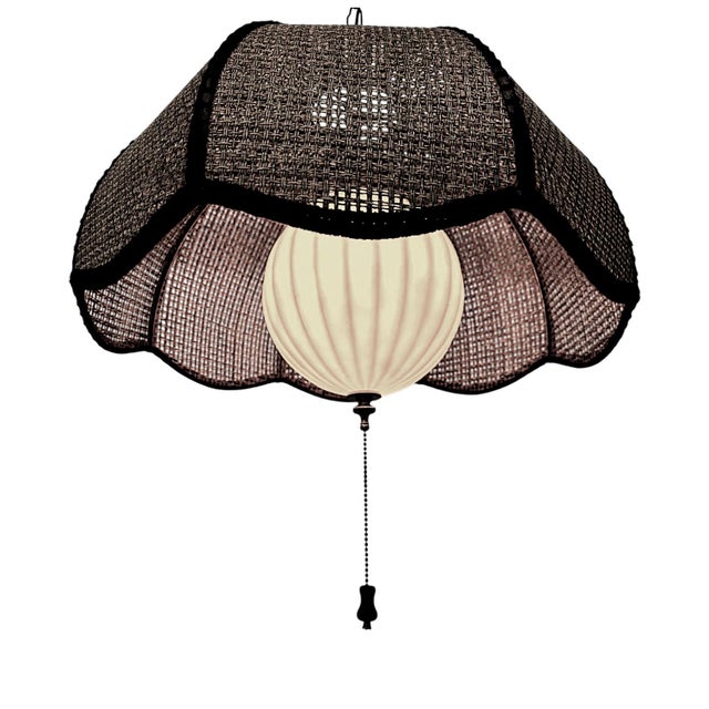 Mid Century Modern 70's Dark Brown Cane Wicker Rattan Pendant Lamp Hanging Light Fixture For Sale - Image 12 of 12