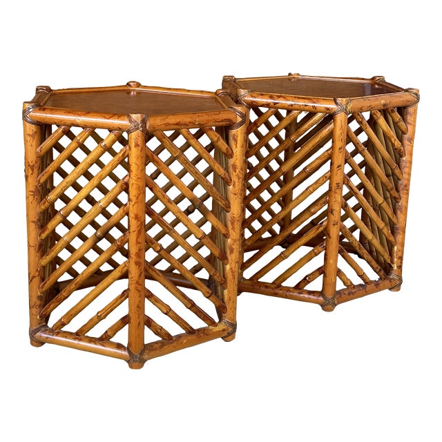 Vintage Coastal Tortoise Rattan Bamboo Side TablesPair Chairish