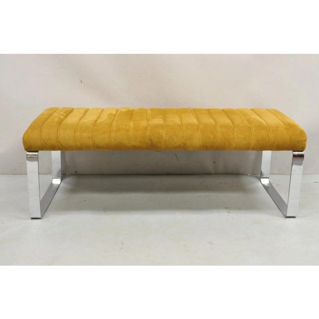 Mid-Century Modern Mid Century Modern Chrome Steel Flat Bar Milo Baughman Style Bench by Tulip Inc For Sale - Image 3 of 12