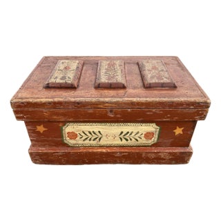 Antique Hand-Painted Wood Trunk Tool Chest For Sale