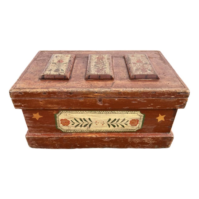 Antique Hand-Painted Wood Trunk Tool Chest For Sale
