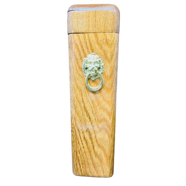 Brass Late 20th Century Oak Fireplace Matchbox Holder With Brass Lion Pull For Sale - Image 8 of 8