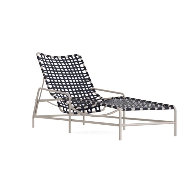 Brown Jordan Kantan Aluminum Suncloth Chaise Lounge, Dove frame with Marine fabric For Sale - Image 12 of 12
