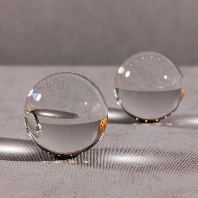 Art Deco 4.5-Inch Diameter Jacy Crystal Glass Balls, Set of 2 For Sale - Image 3 of 4