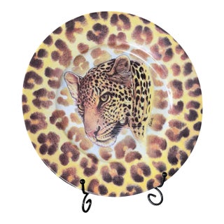 Vintage I. Godinger 1855 Email De Limoges Leopard Safari Cabinet Plate by Fiorilli For Sale